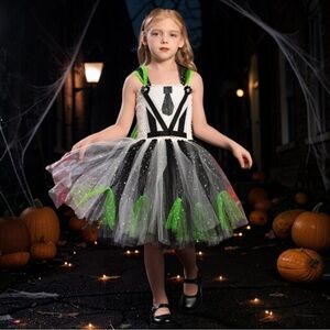 NWT Girls Beetlejuice Halloween Costume Tutu Dress Size 8 Black Green Cosplay